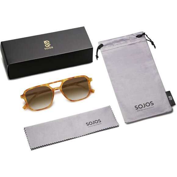 Sojos Women Mens Yellow Tortoise Trendy Rectangle Retro Shades Sunglasses - Picture 6 of 6